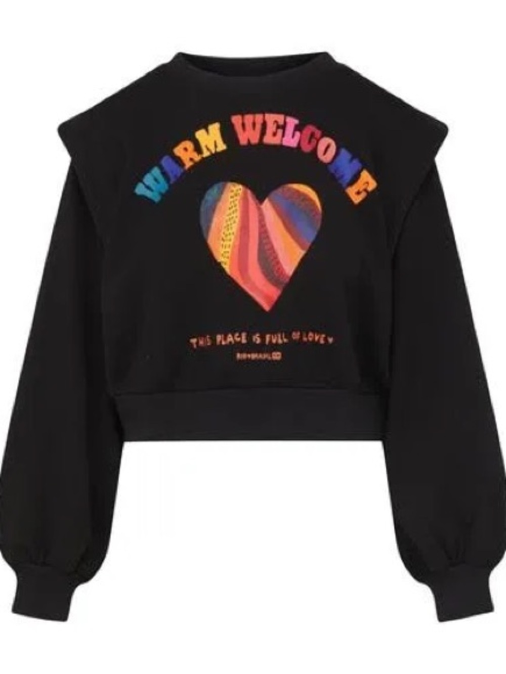 FARM Rio Black 'Warm Welcome' Cropped Sweatshirt with Multicolor Heart